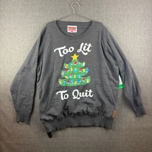 Tipsy Elves‎ Sweater Mens 4XL Gray Christmas Tree Too Lit To Quit Light Up Ugly